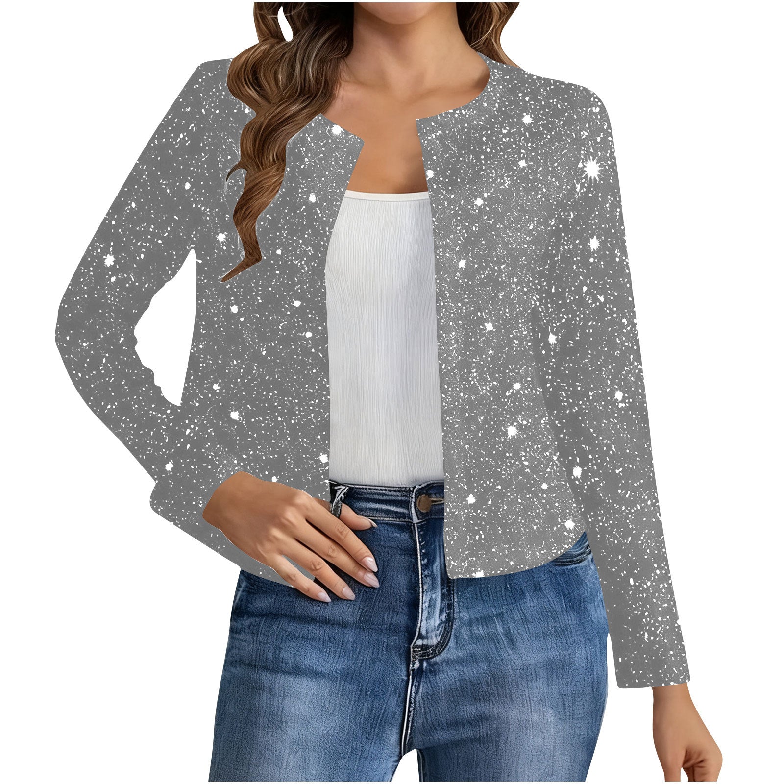 Shimmering Gold-Foil Long Sleeve Cardigan Jacket