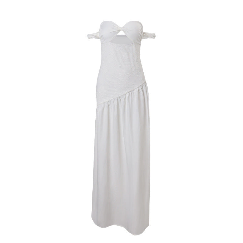 Elegante witte buisjurk met holle cinched taille detail