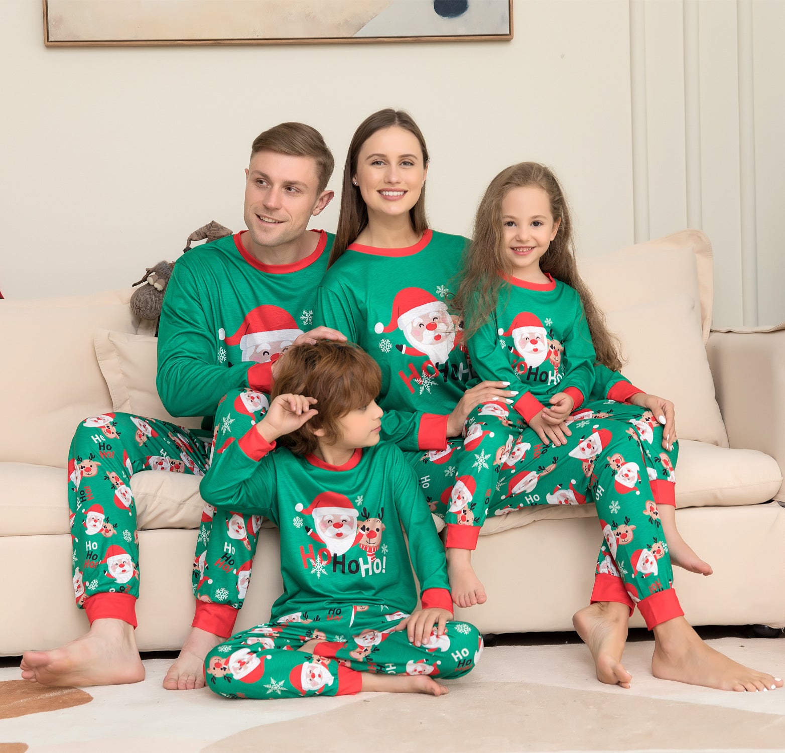 Ho ho ho groen en rood bijpassende familie Christmas Pyjama Set