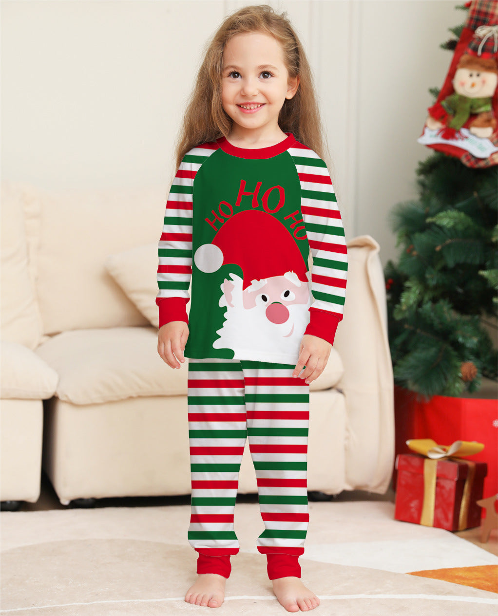 Red White and Green Striped Santa Claus Matching Family Christmas Set