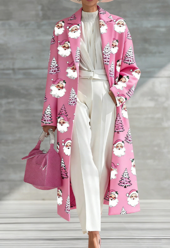 Printed Casual Lapel Long-sleeved Long Coat