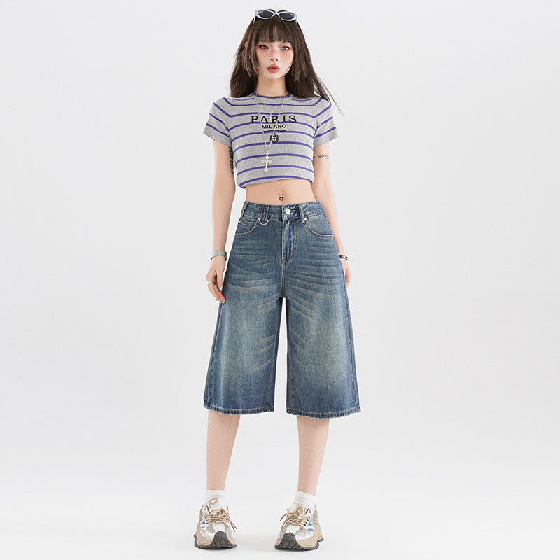 Retro bijgesneden high street jeans met zomer Americana vibes
