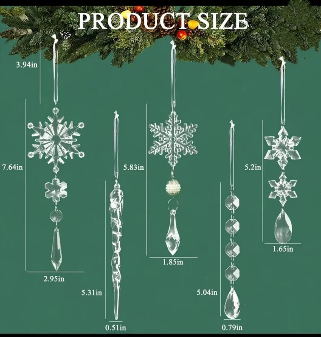 Crystal Clear Transparent Hanging Acrylic Beaded Snowflake Decorations