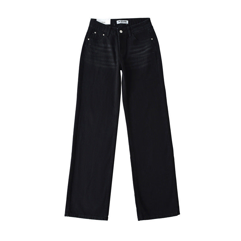 Lage taille recht losse denim dweil broek