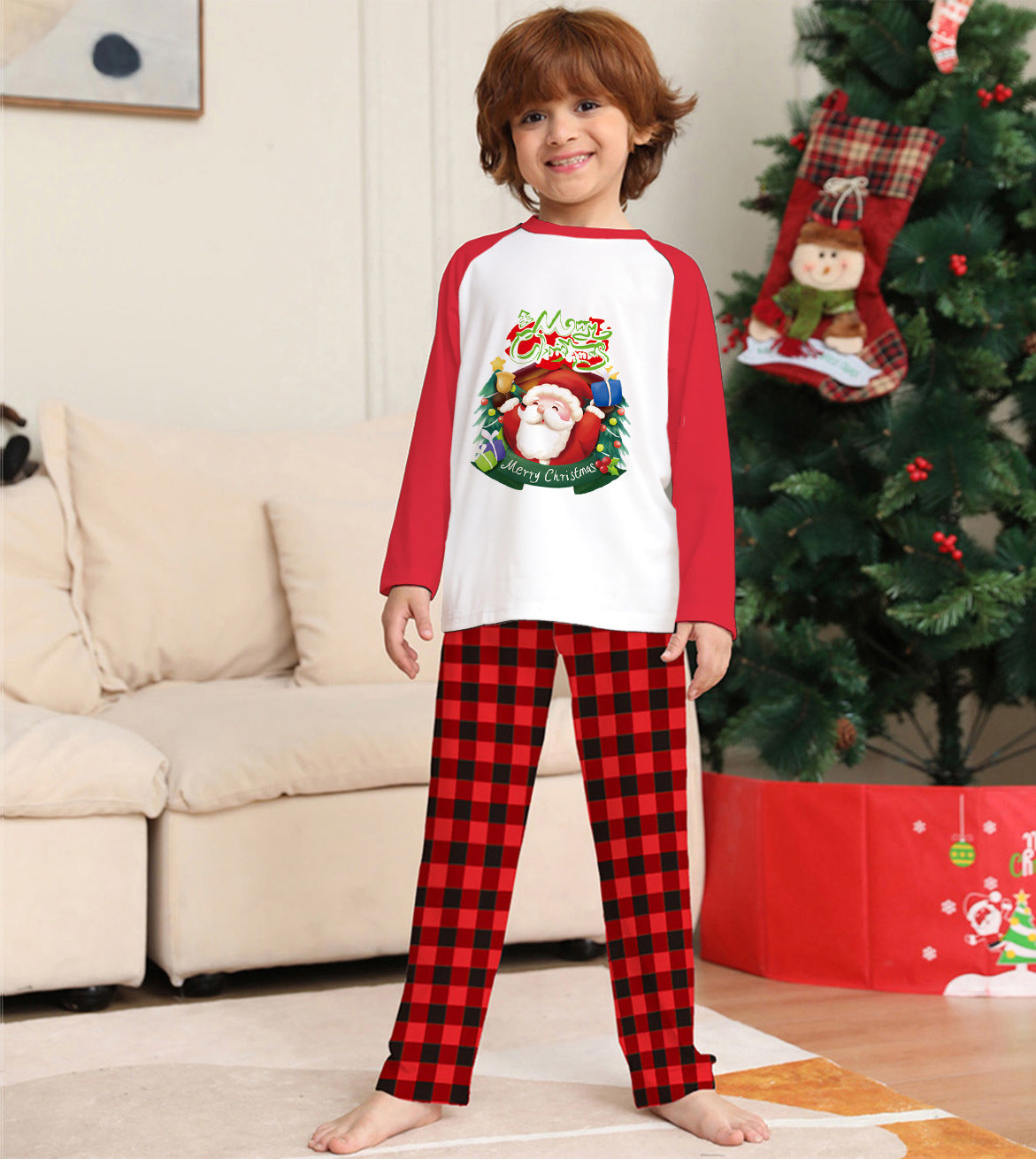 Matching Family Red and White Reindeer Christmas Pajama Set