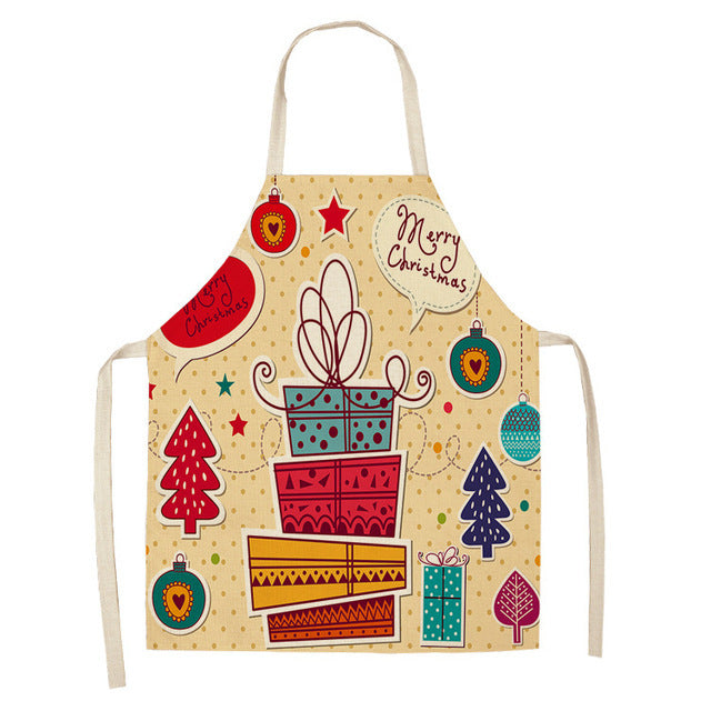 Merry Christmas Cotton-Linen Blend Self-Tie Adjustable Apron in Assorted Styles