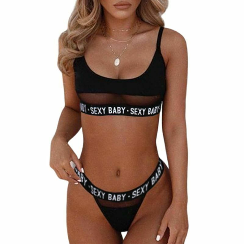 OpenWork Letter Split Bikini voor vetgedrukte mode -statement