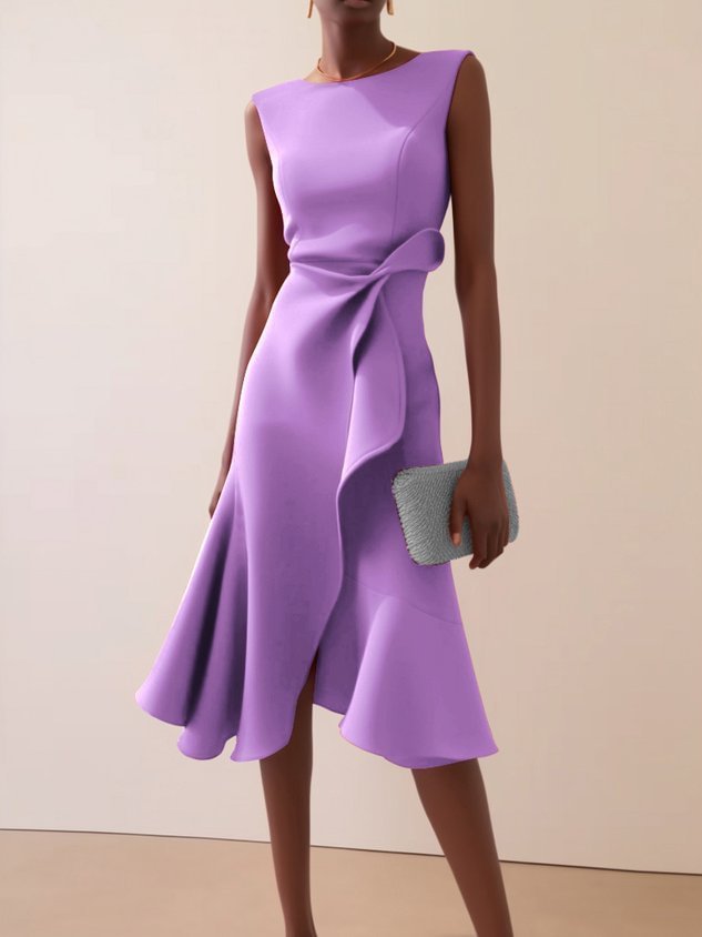Red Sleeveless Round-Neck Dress with Elegant Temperament
