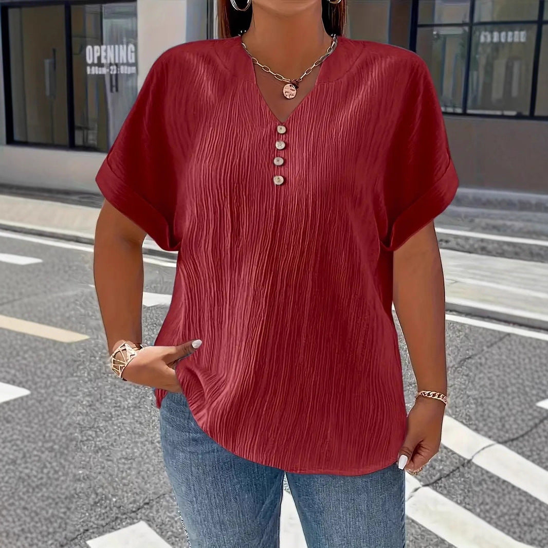 Summer Casual Women's Clothing Small V-neck Short-sleeve Top