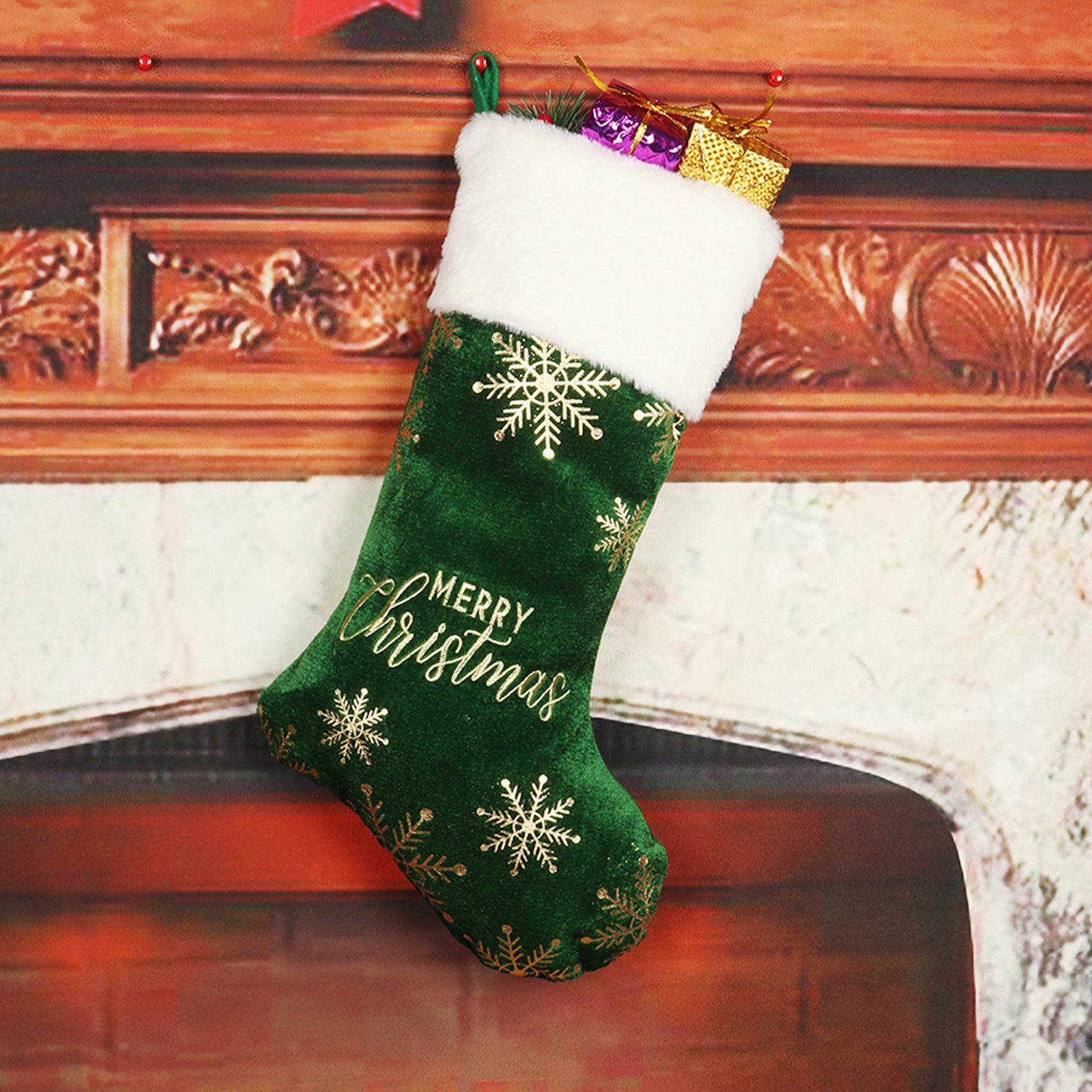 Sophisticated Christmas Stocking with Velvety Material and Soft Cuff