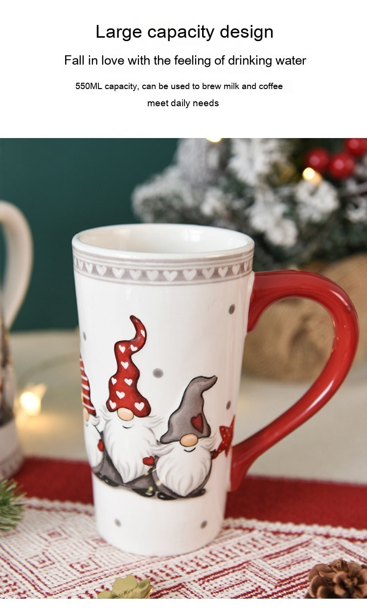 White, Gray & Red Gnome Trio Tall Ceramic Coffee Mug