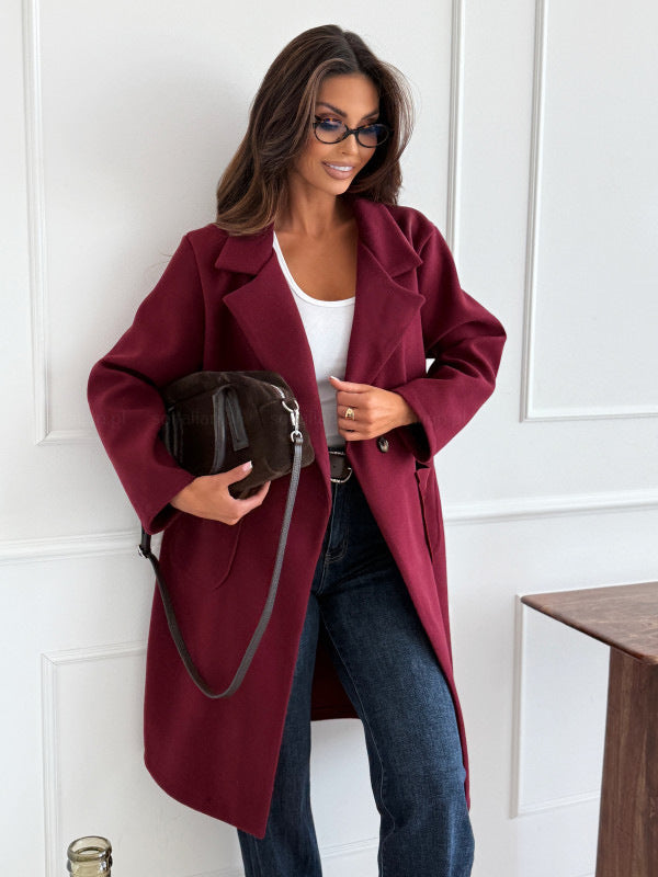 Double-Breasted Lapel Trench Coat With Color Block Detail