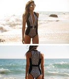 Women's One Piece Patterned Swimsuit with Low Necline