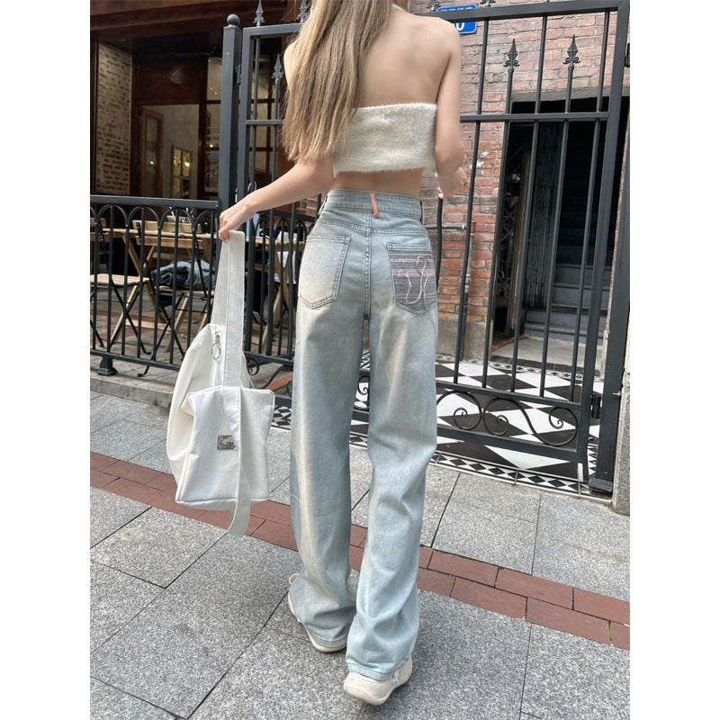 Jeans panjang musim panas biru muda dicuci