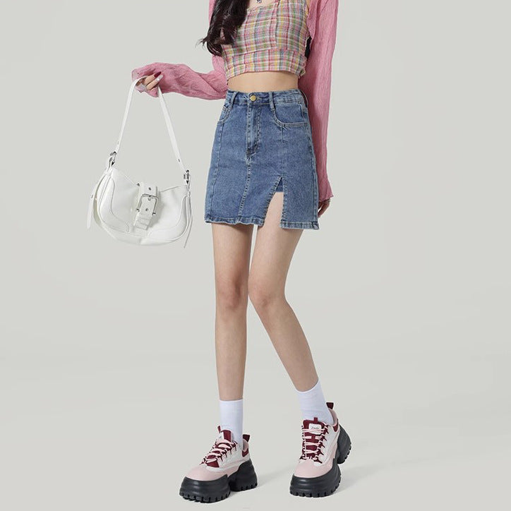 Hoge taille denim slanke rok voor flatterende dagelijkse slijtage