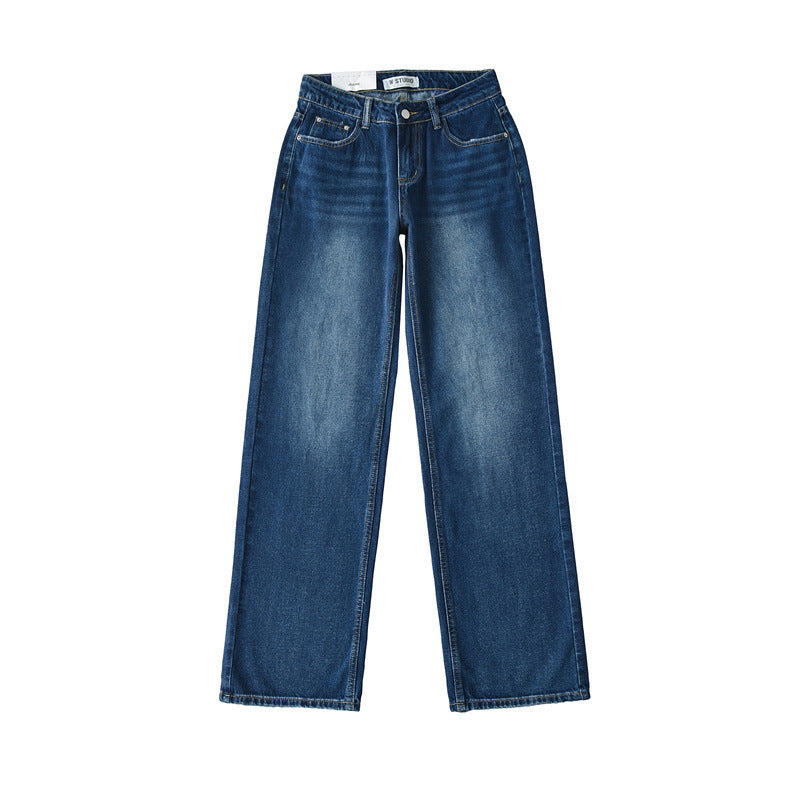 Lage taille recht losse denim dweil broek