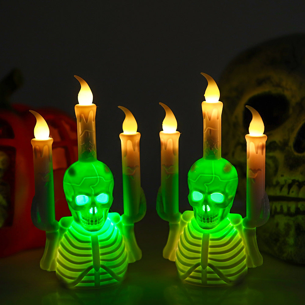 Skeleton Torso with False Candle Flames and Green LEDs