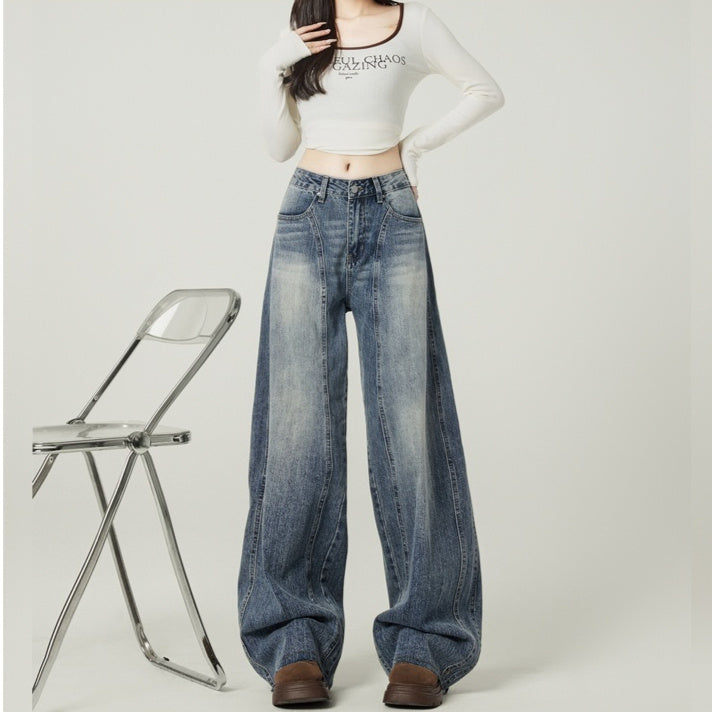 High Street Retro Blue Wide Leg Jeans for Women