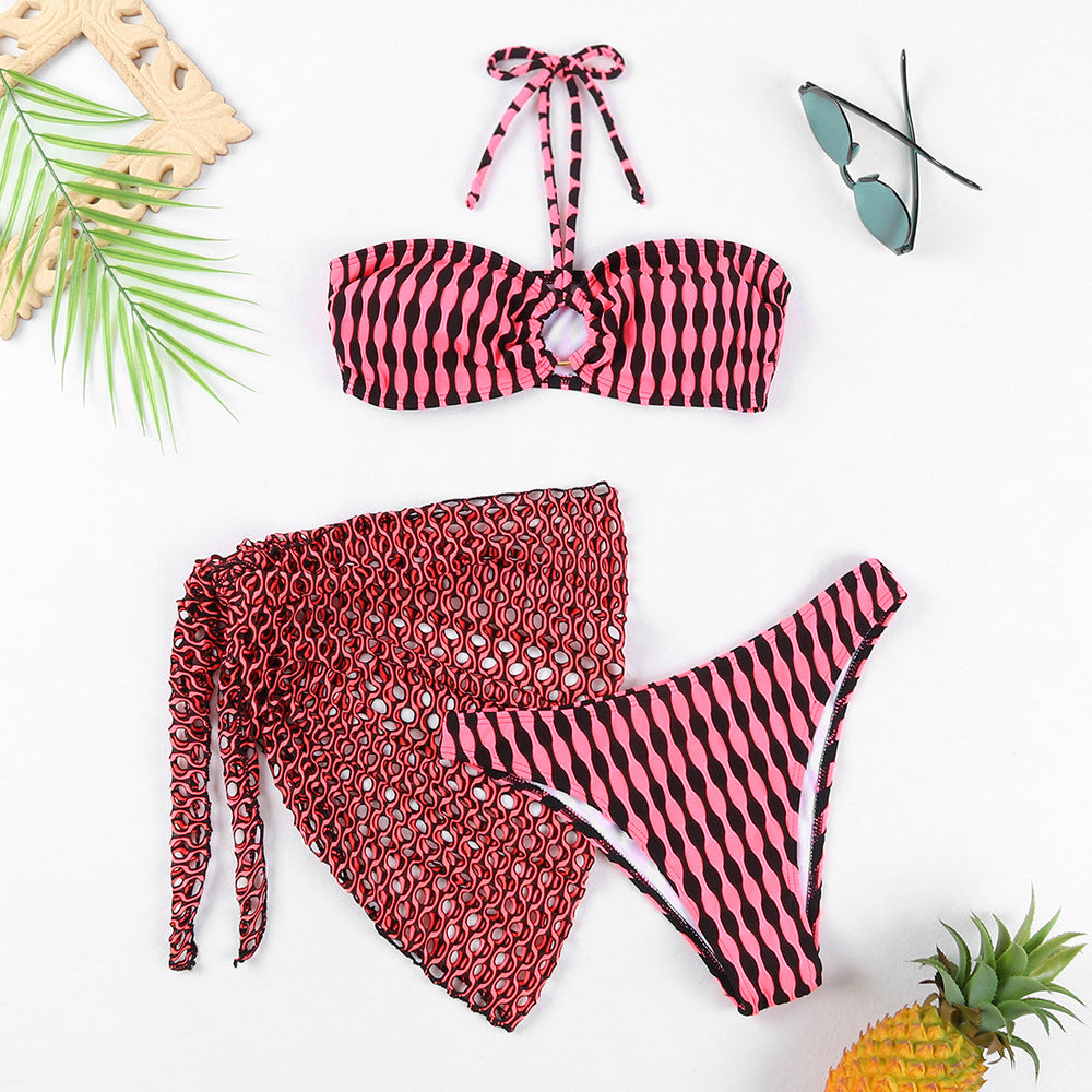 Conjunto de biquíni e roupas de banho de três peças de três peças