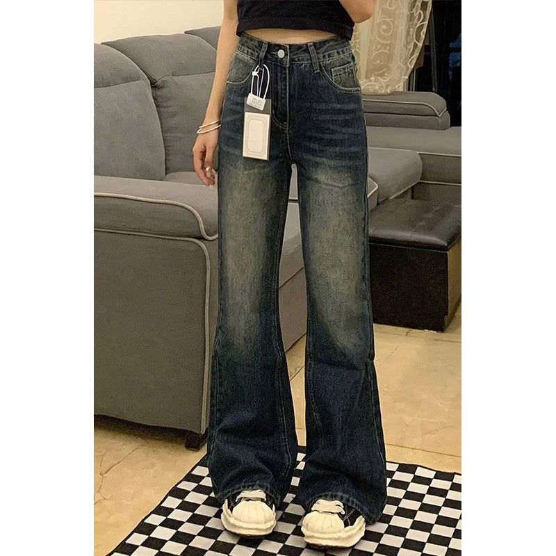 Jeans delgados de talla grande retro azul para mujeres