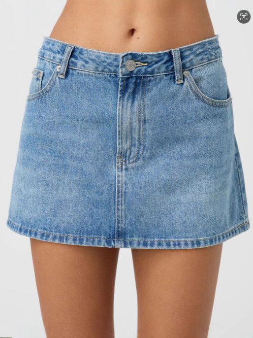 Peregangan rok pendek denim yang dicuci untuk kenyamanan kasual