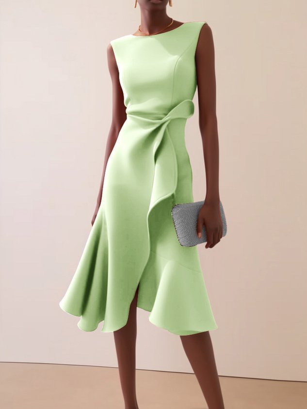 Red Sleeveless Round-Neck Dress with Elegant Temperament