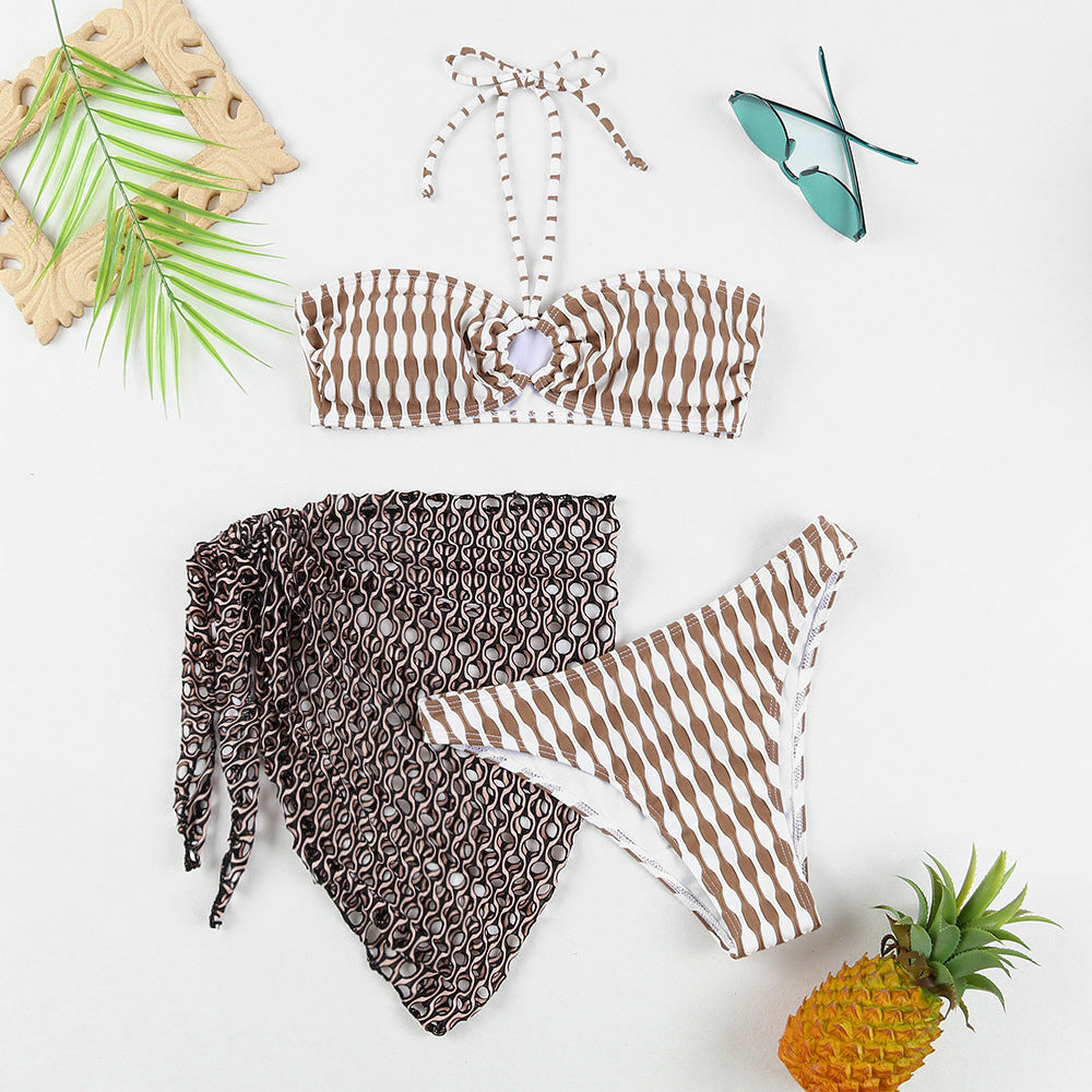 Conjunto de biquíni e roupas de banho de três peças de três peças