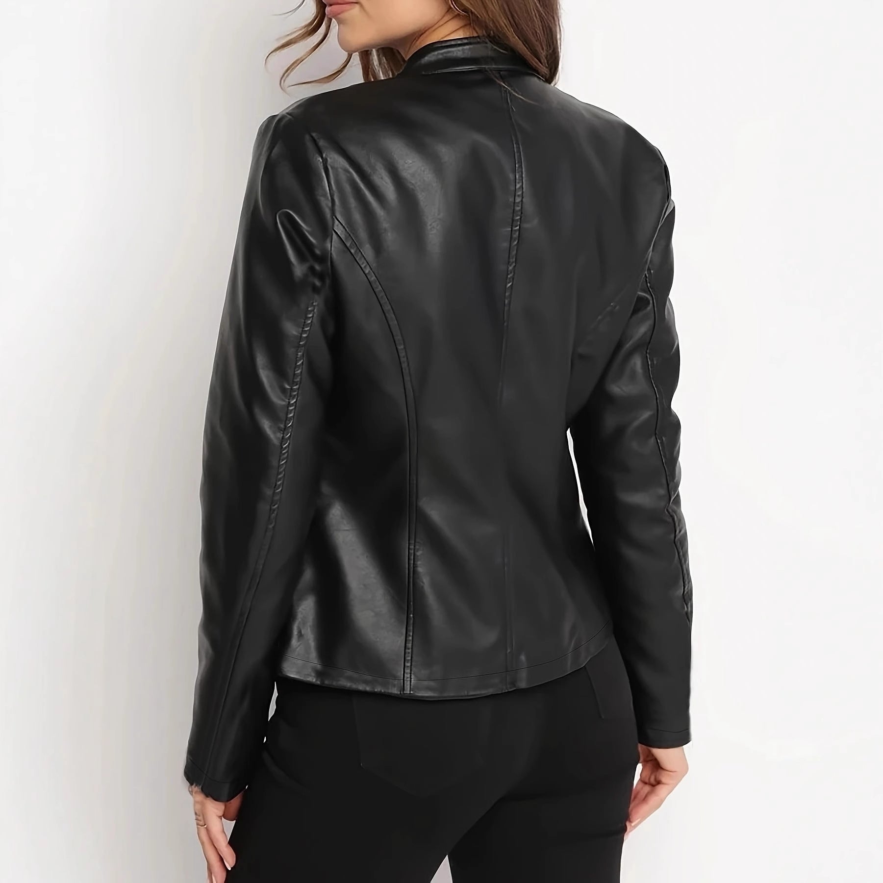 Fashionable Slim Fit Short PU Leather Jacket For Women