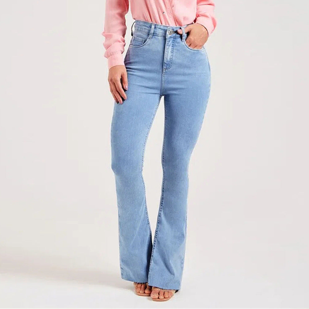 Warna terang slim-fit stretch bell-bottom