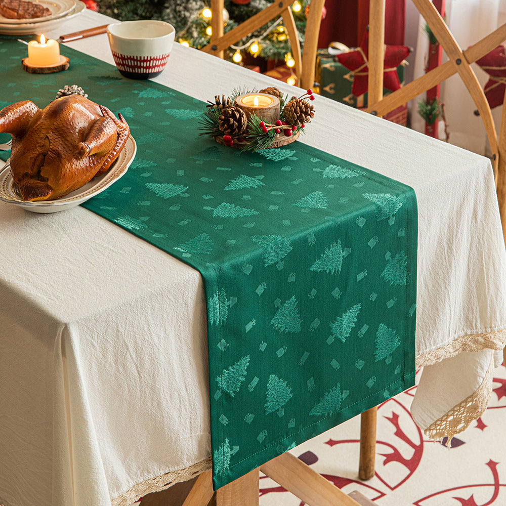 Elegant Satin Polyester Jacquard Christmas Table Runner in Assorted Colors