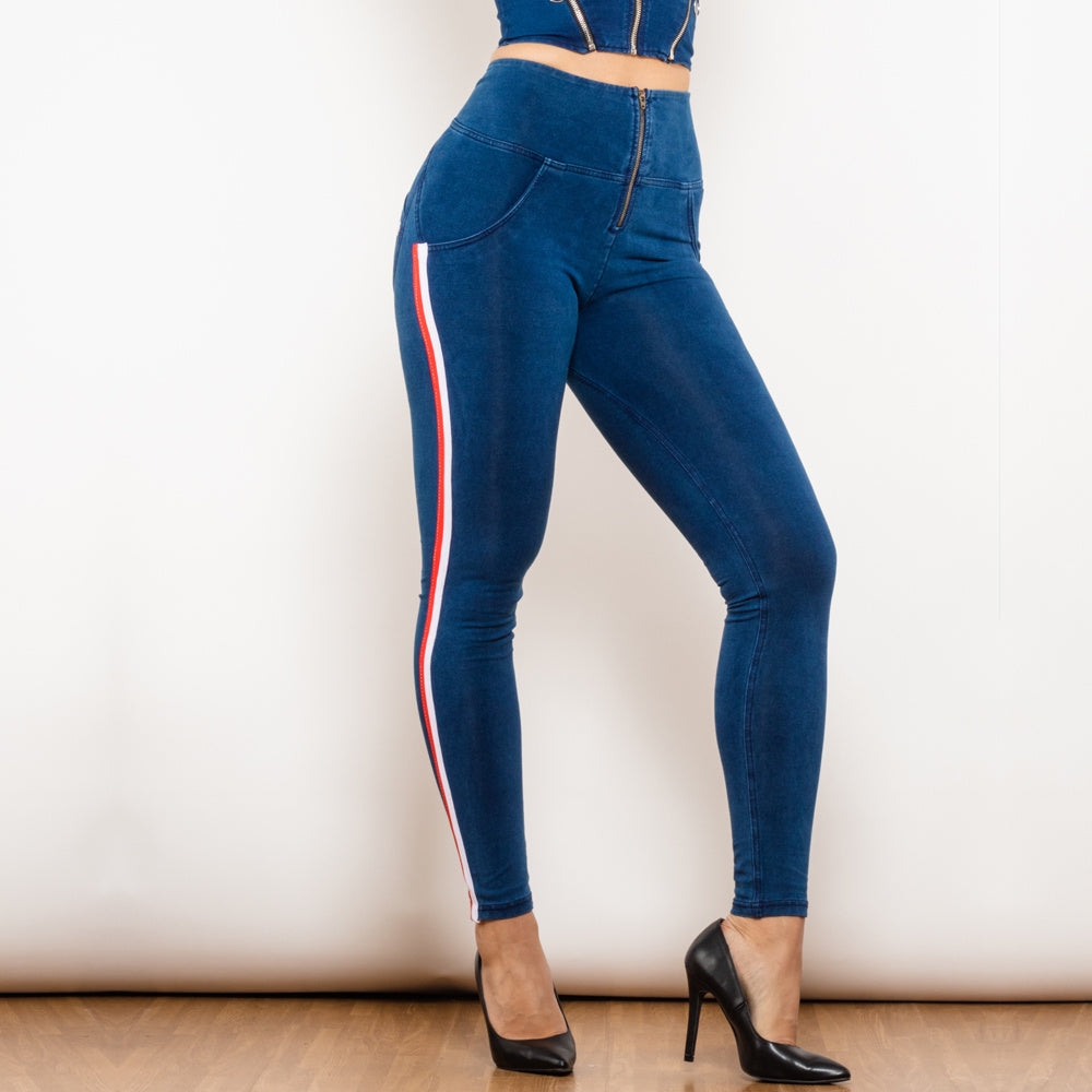 Black Stretch Pencil jeggings con design slim a strisce