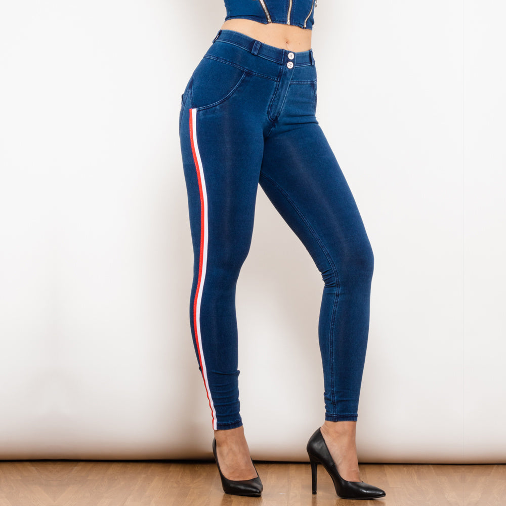 Black Stretch Pencil jeggings con design slim a strisce