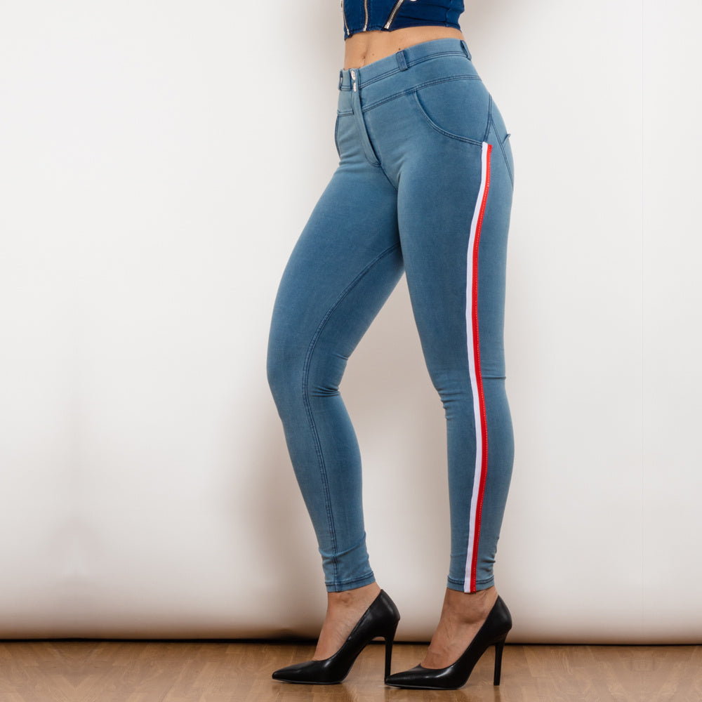 Black Stretch Pencil jeggings con design slim a strisce
