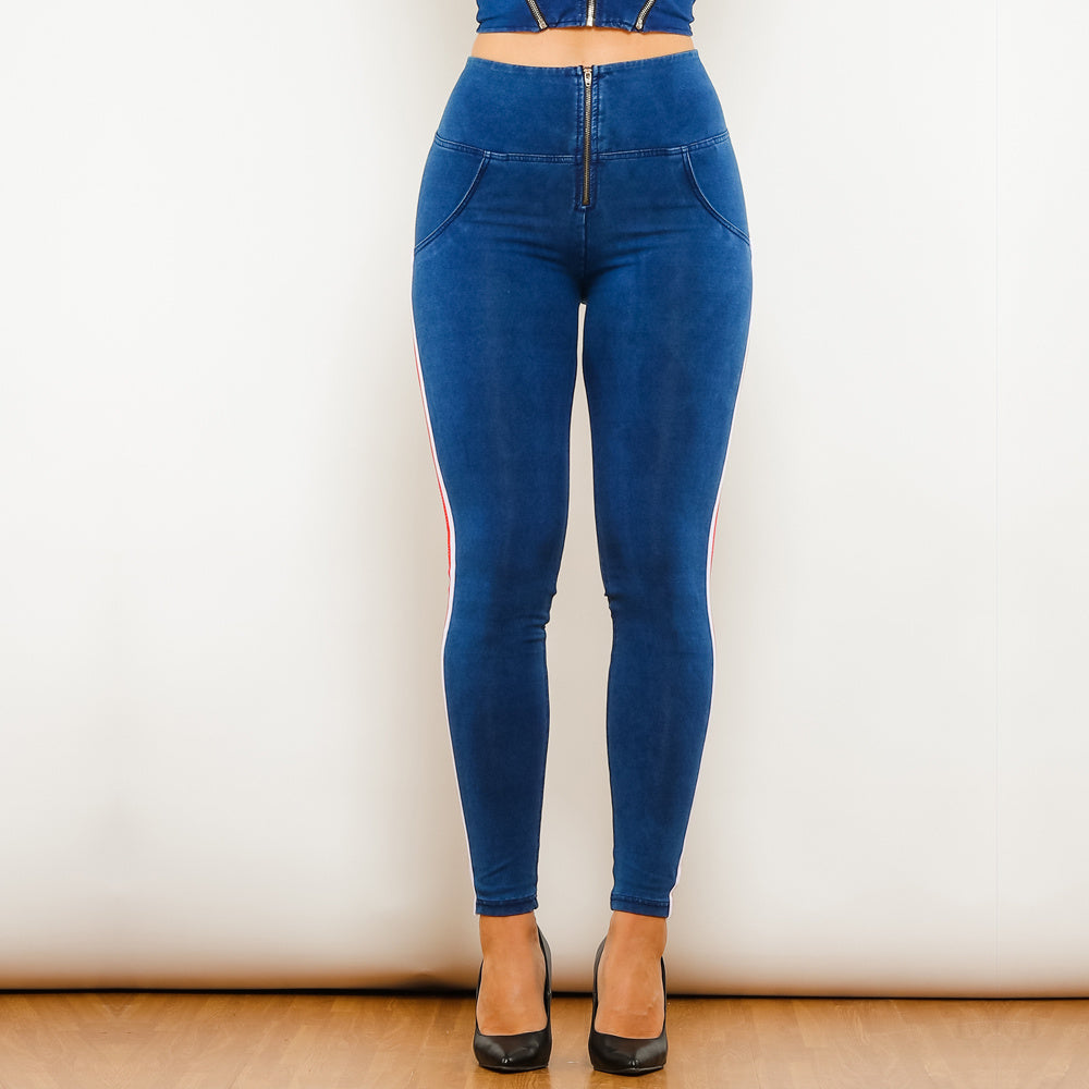 Black Stretch Pencil jeggings con design slim a strisce