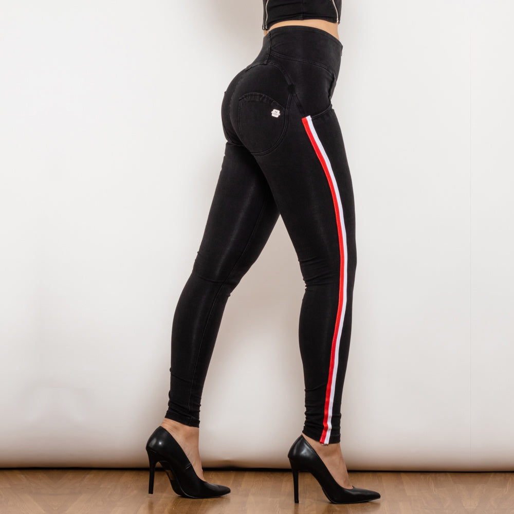 Black Stretch Pencil jeggings con design slim a strisce