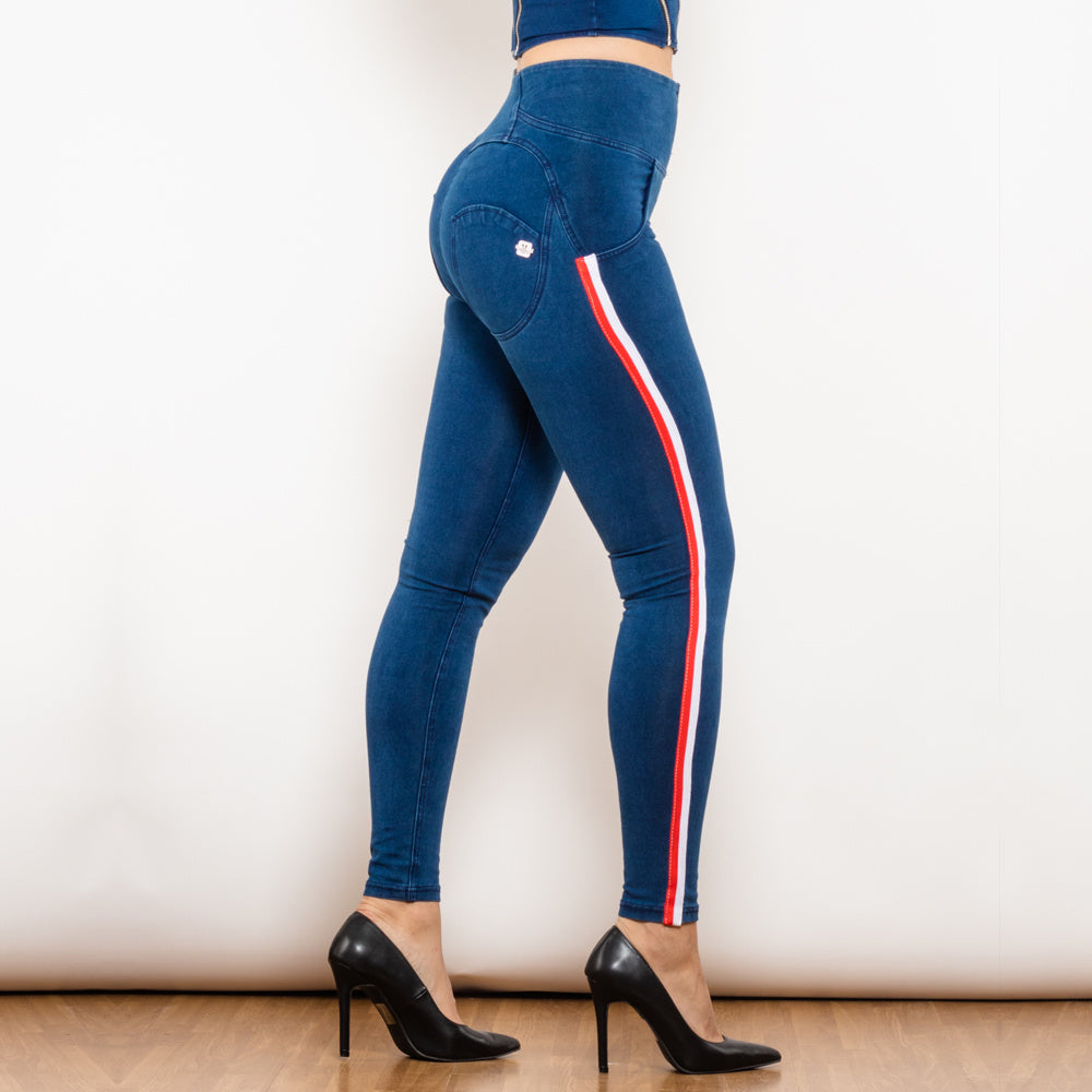 Black Stretch Pencil jeggings con design slim a strisce