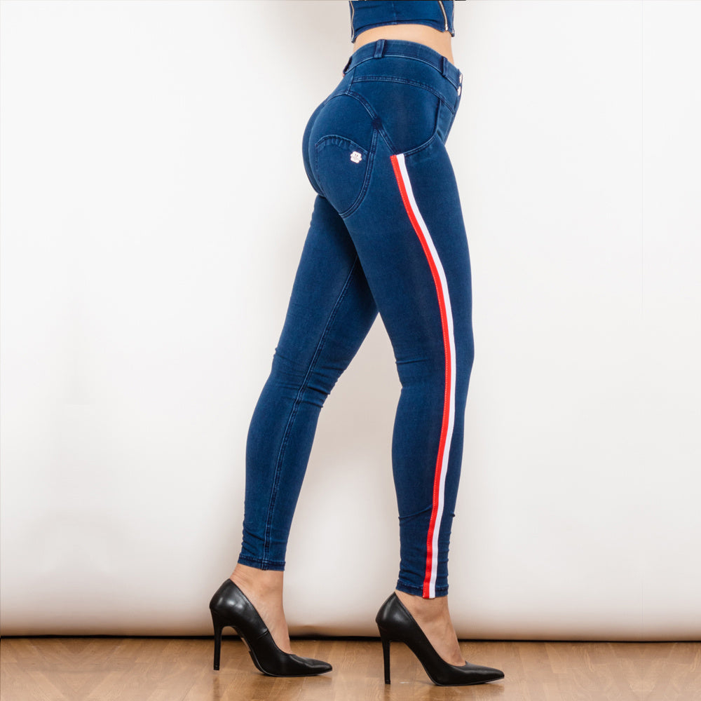 Black Stretch Pencil jeggings con design slim a strisce