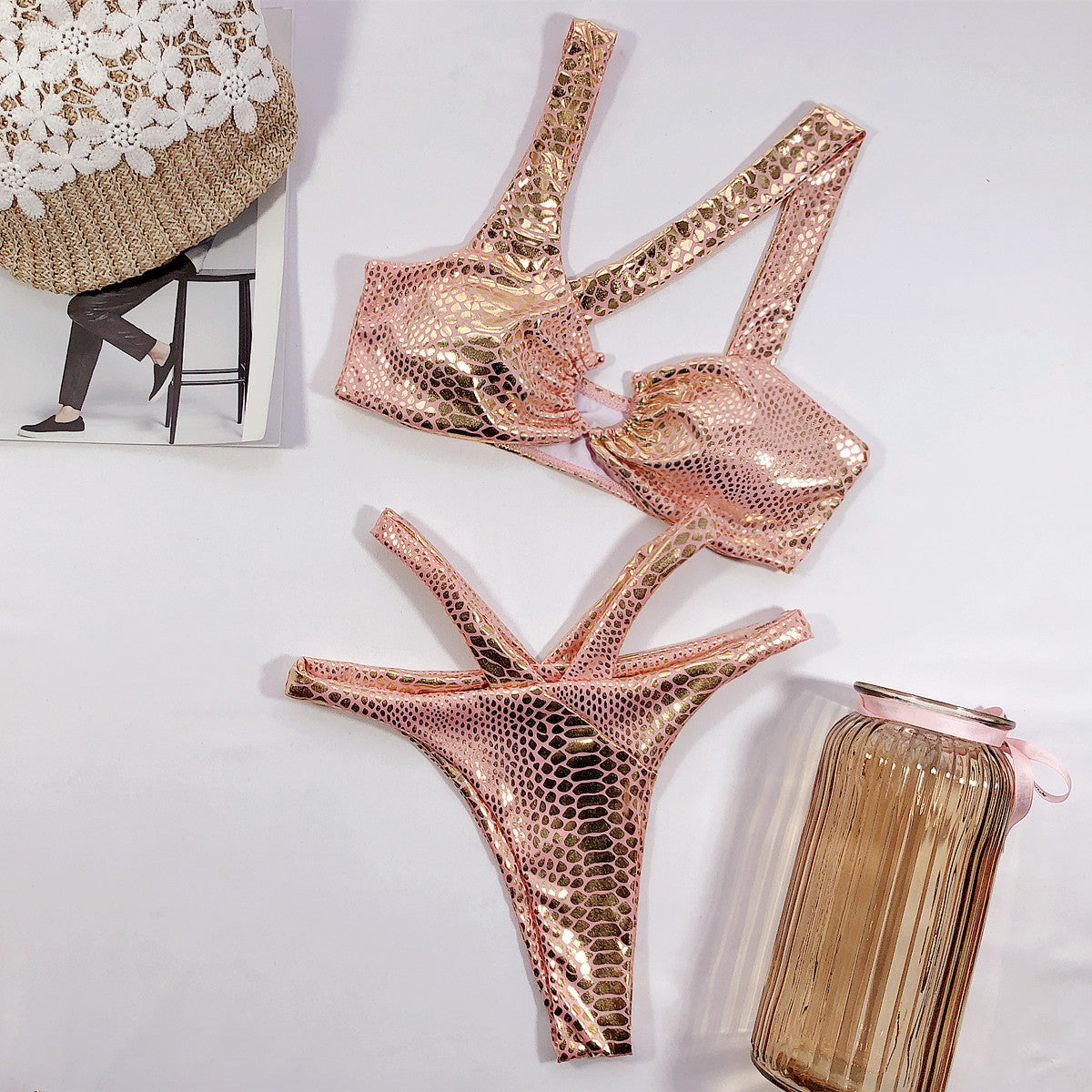 Bronzing Snake Pattern One-Piece Swimsuit for Elegant Style-Theone Apparel