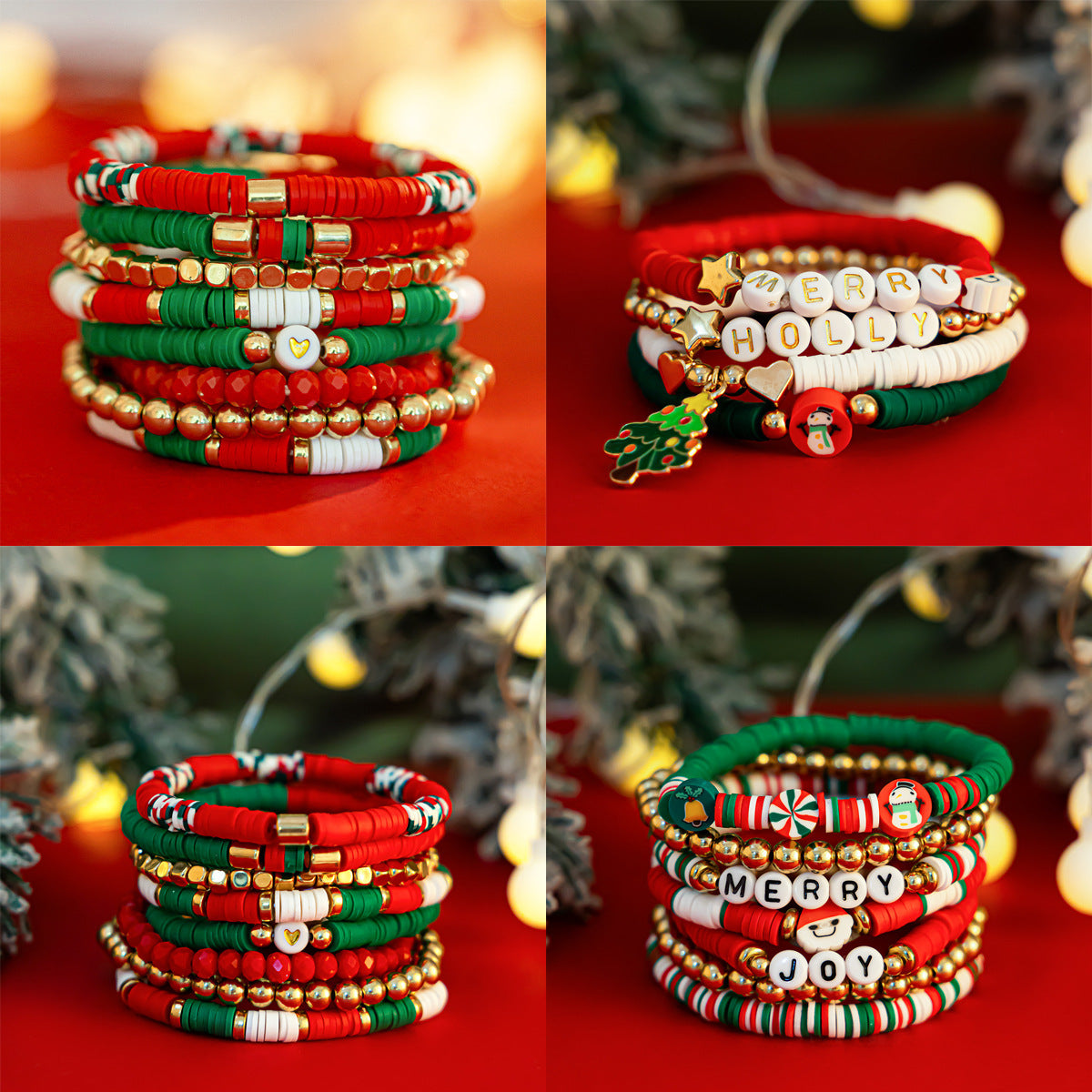 Christmas Men's & Women's Polymer Clay Bead Bracelet Set in Assorted Styles