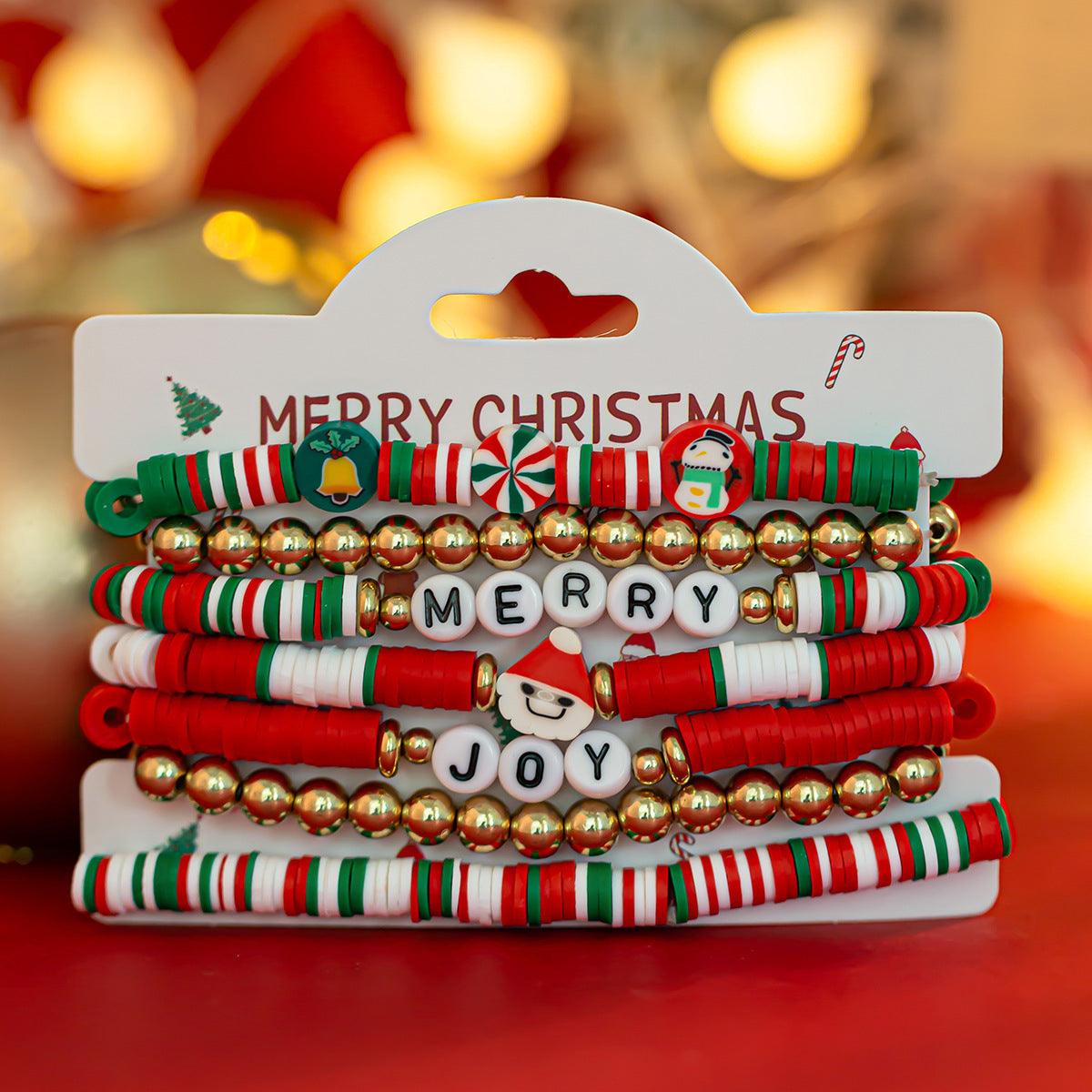 Christmas Men's & Women's Polymer Clay Bead Bracelet Set in Assorted Styles