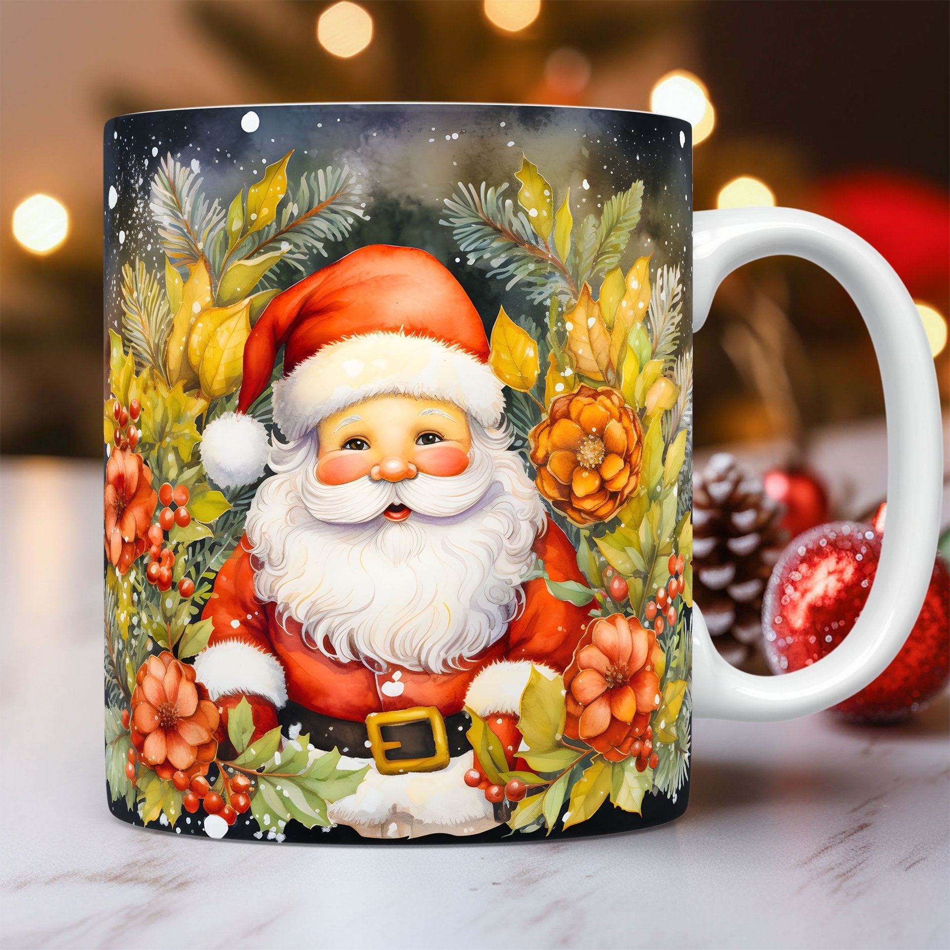 Christmas Op Art 3D Illusion Santa Claus Ceramic Coffee Mug in Assorted Colors-Style 6-Theone Apparel