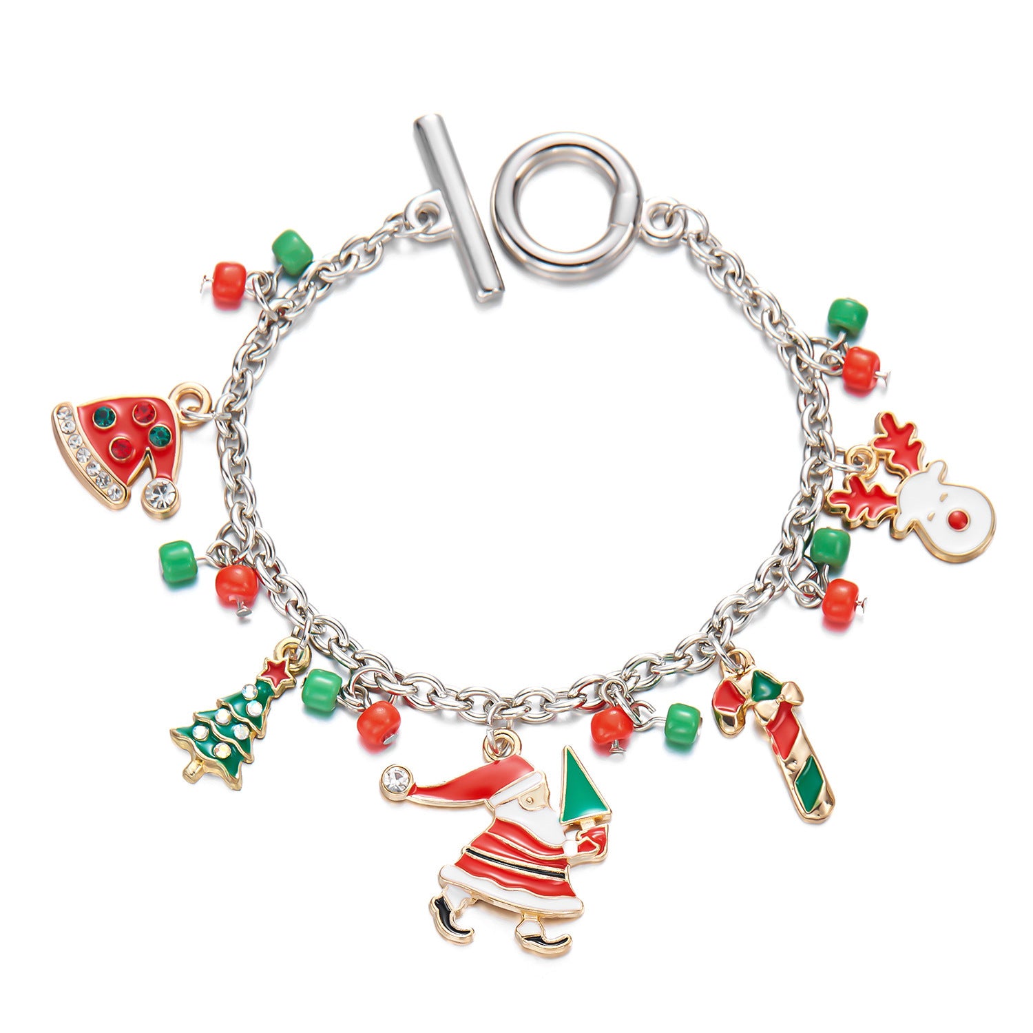 Christmas Rhinestone-Accent Enameled Toggle-Clasp Women's Charm Bracelet in Assorted Styles