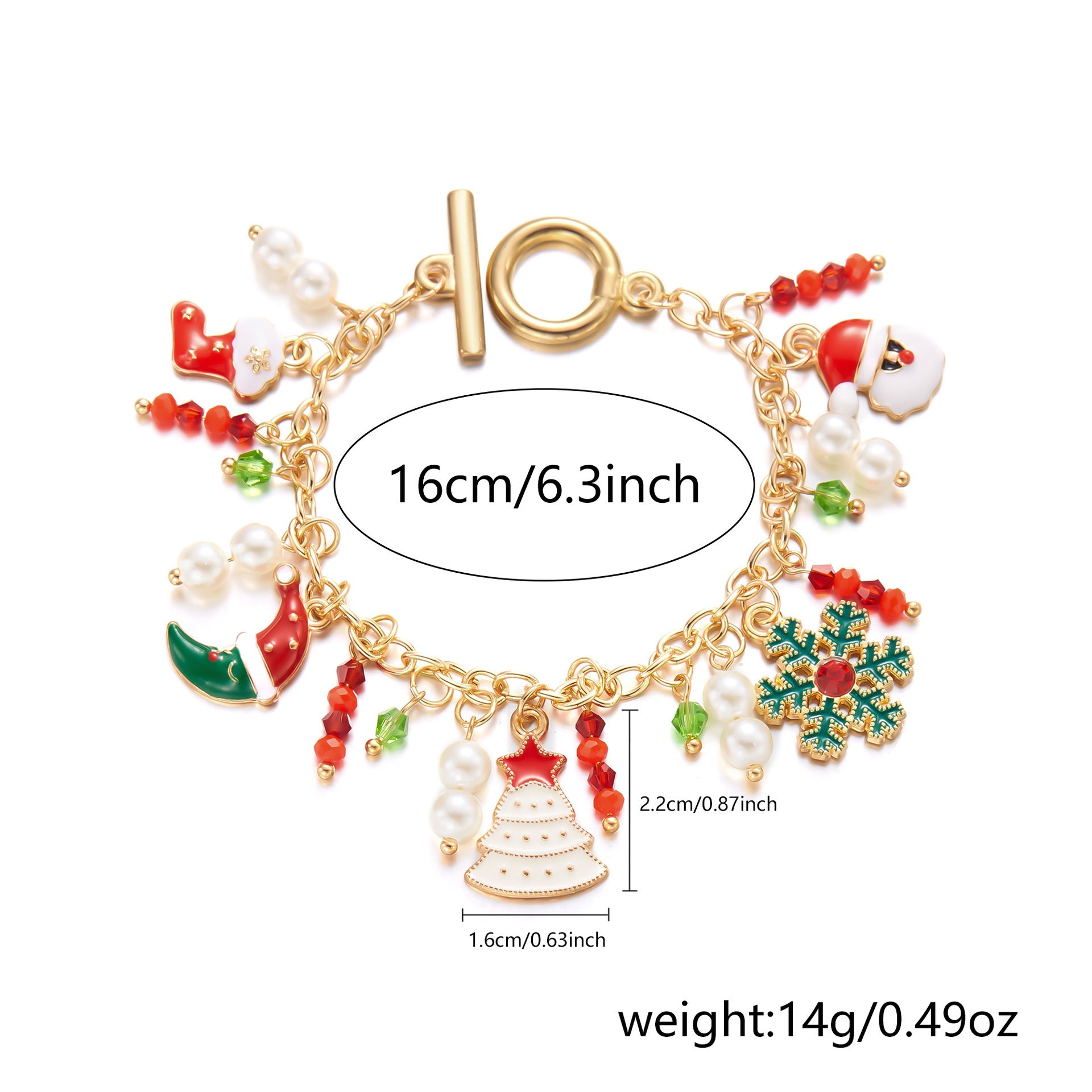 Christmas Rhinestone-Accent Enameled Toggle-Clasp Women's Charm Bracelet in Assorted Styles