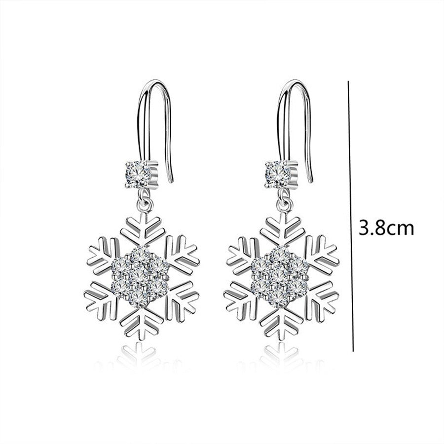 Kerst winter wit goud-tone diamante strass sneeuwvlokje bungelen oorbellen