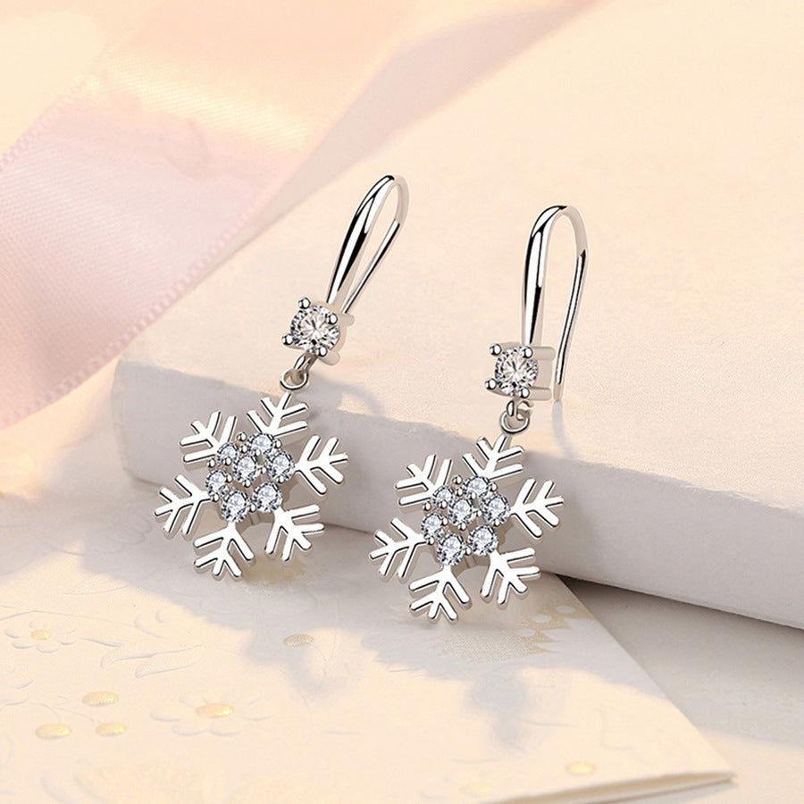 Kerst winter wit goud-tone diamante strass sneeuwvlokje bungelen oorbellen