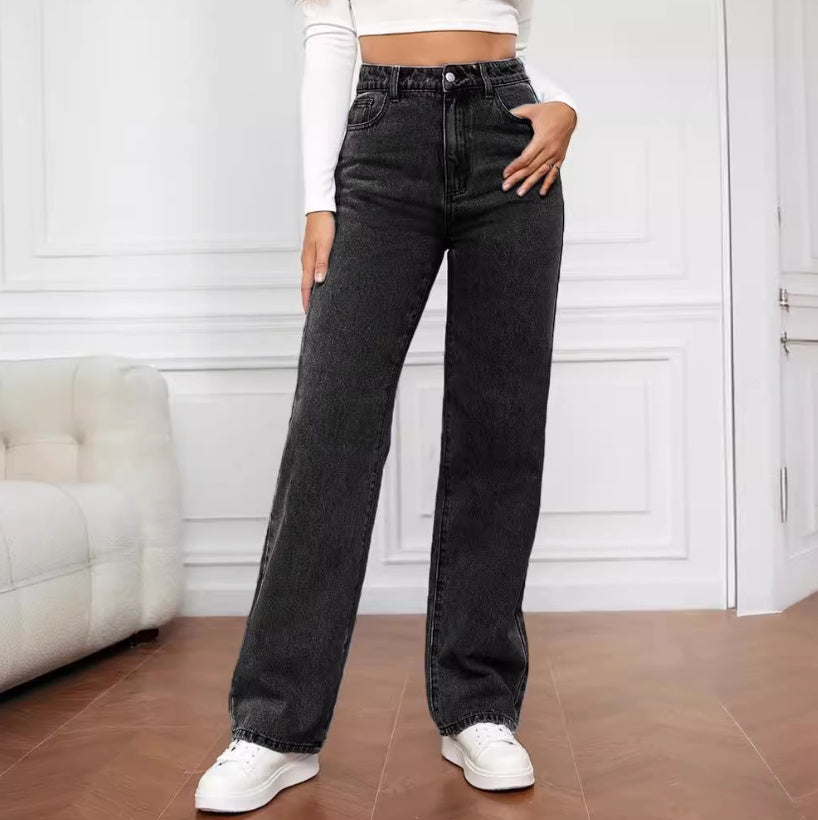 Jeans classici a vita retta a vita alta per abiti quotidiani