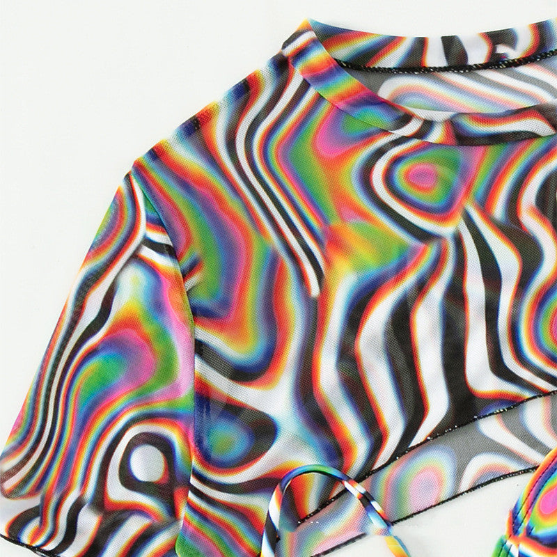 Costume da bagno a maglie a mesh a corda colorata per divertenti giorni in spiaggia