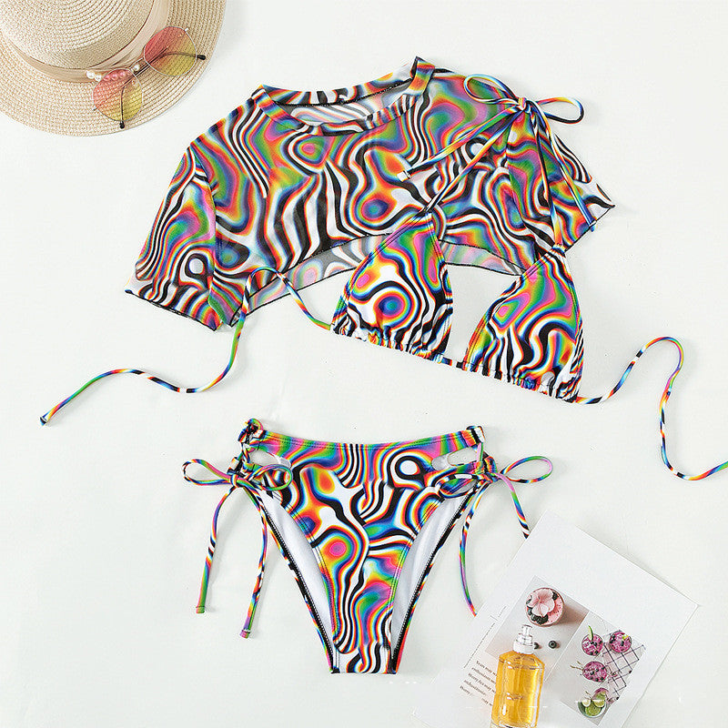 Costume da bagno a maglie a mesh a corda colorata per divertenti giorni in spiaggia