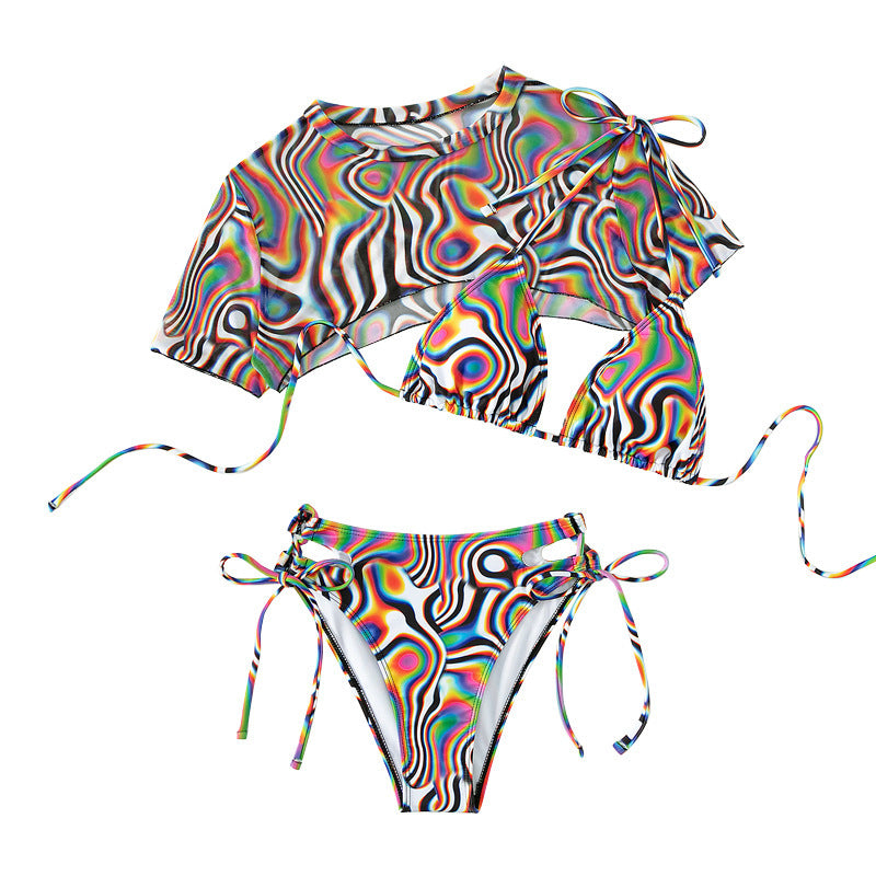 Costume da bagno a maglie a mesh a corda colorata per divertenti giorni in spiaggia