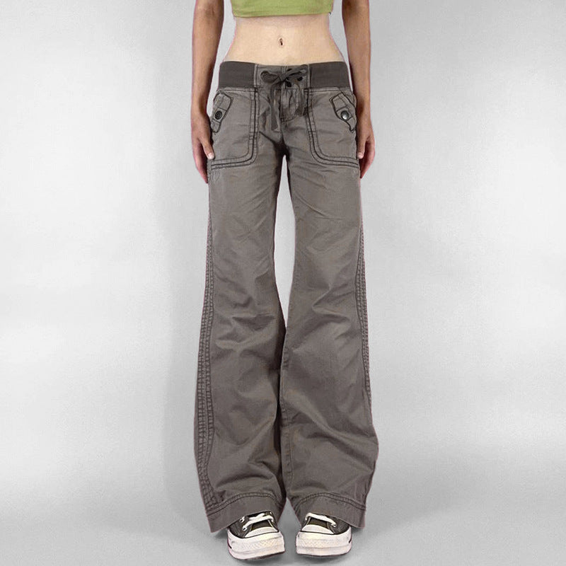 Jeans a gamba a gamba tasca del punto a contrasto con vita bassa